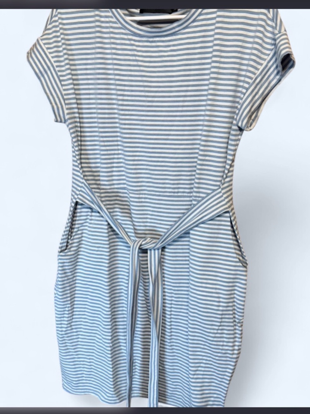 Striped Blue and White Tie-Waist Mini Dress